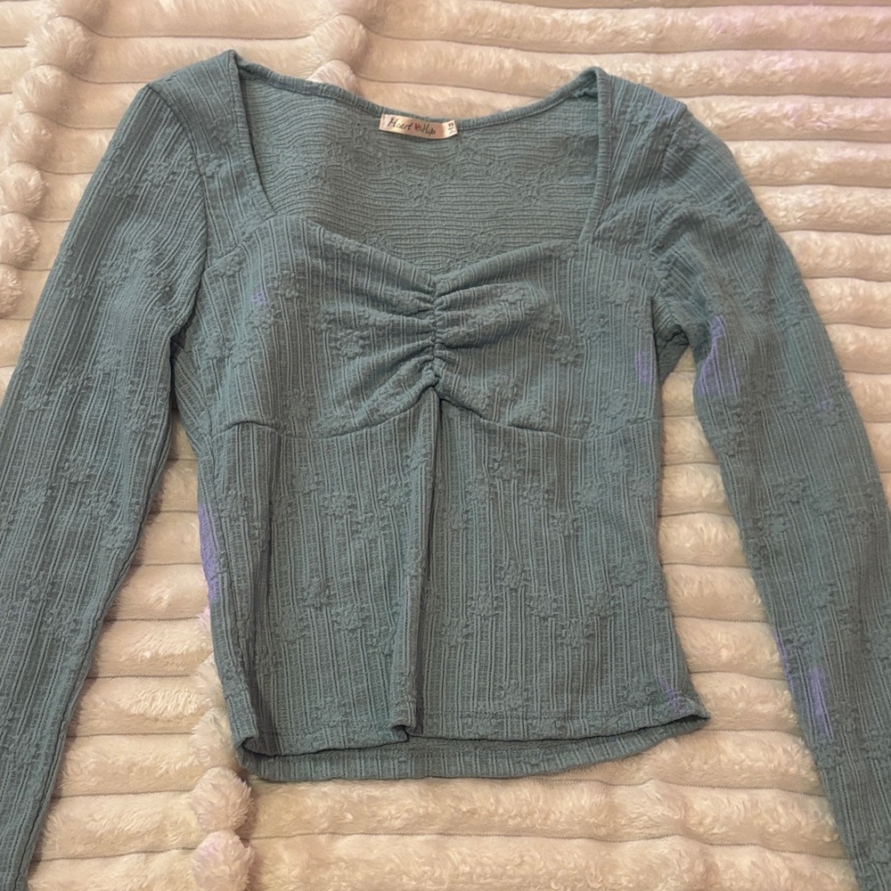 Zara Teal Long Sleeve Top with Ruched Front